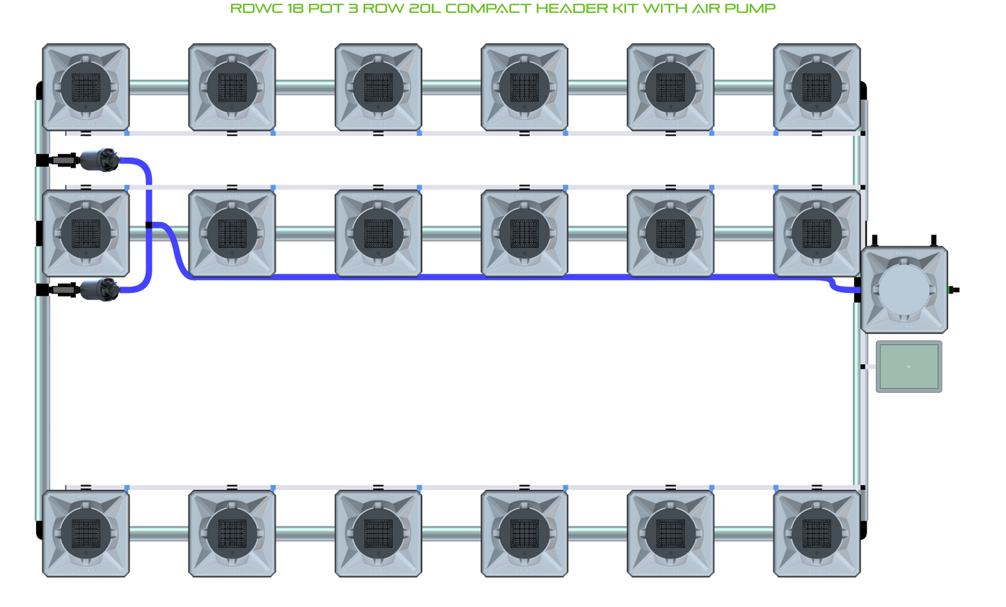 RDWC 18 Pot 3 Row Kit