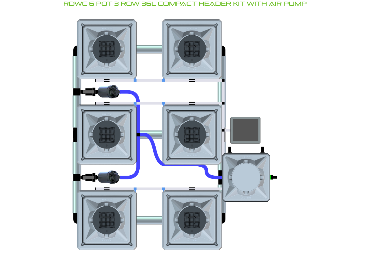RDWC 6 Pot 3 Row Kit