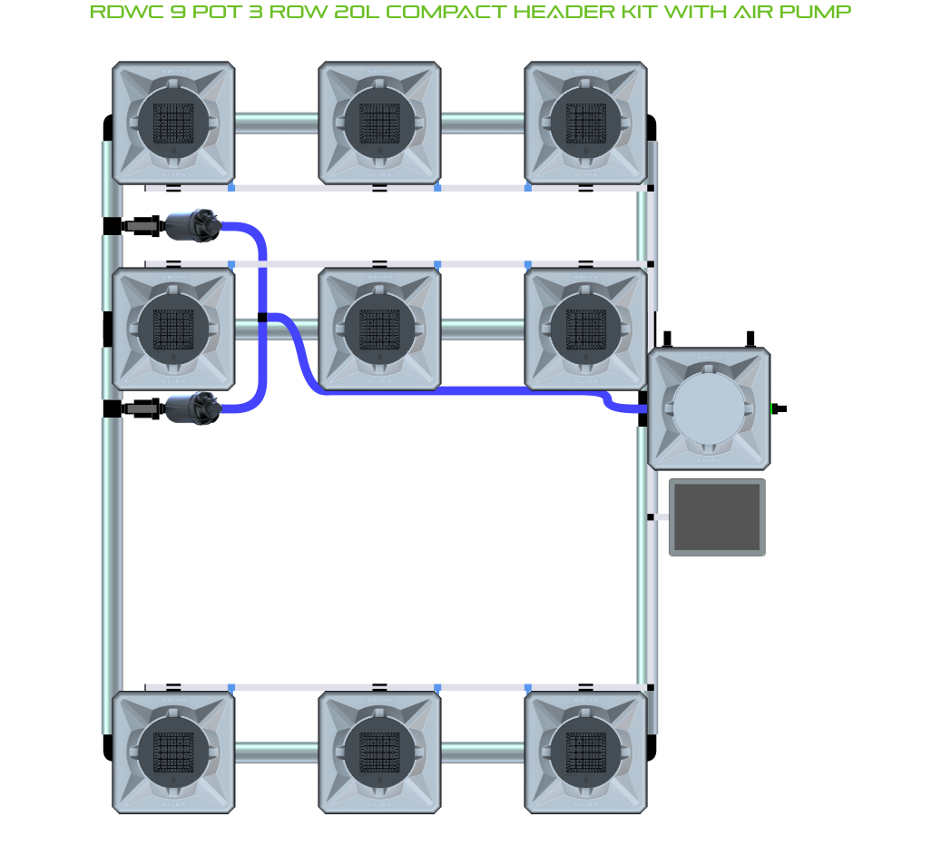 RDWC 9 Pot 3 Row Kit