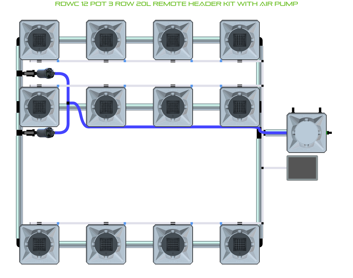 RDWC 12 Pot 3 Row Kit