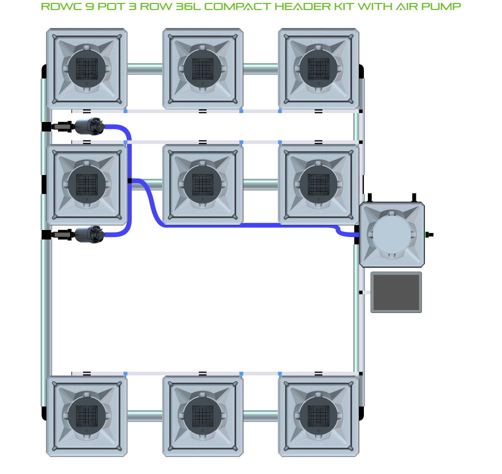 RDWC 9 Pot 3 Row Kit