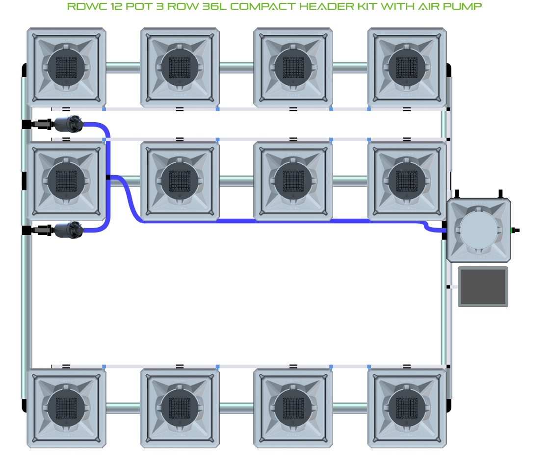 RDWC 12 Pot 3 Row Kit